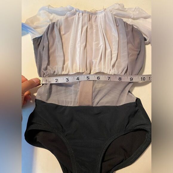 Patrick J designs dance costume black, white, ombre mesh, long sleeve leotard CL - Picture 4 of 10